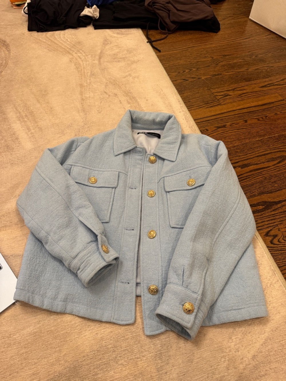 Baby blue Zara Jacket gold buttons